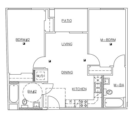 Floor plan for 2 beds, 2 baths, 761 sqft